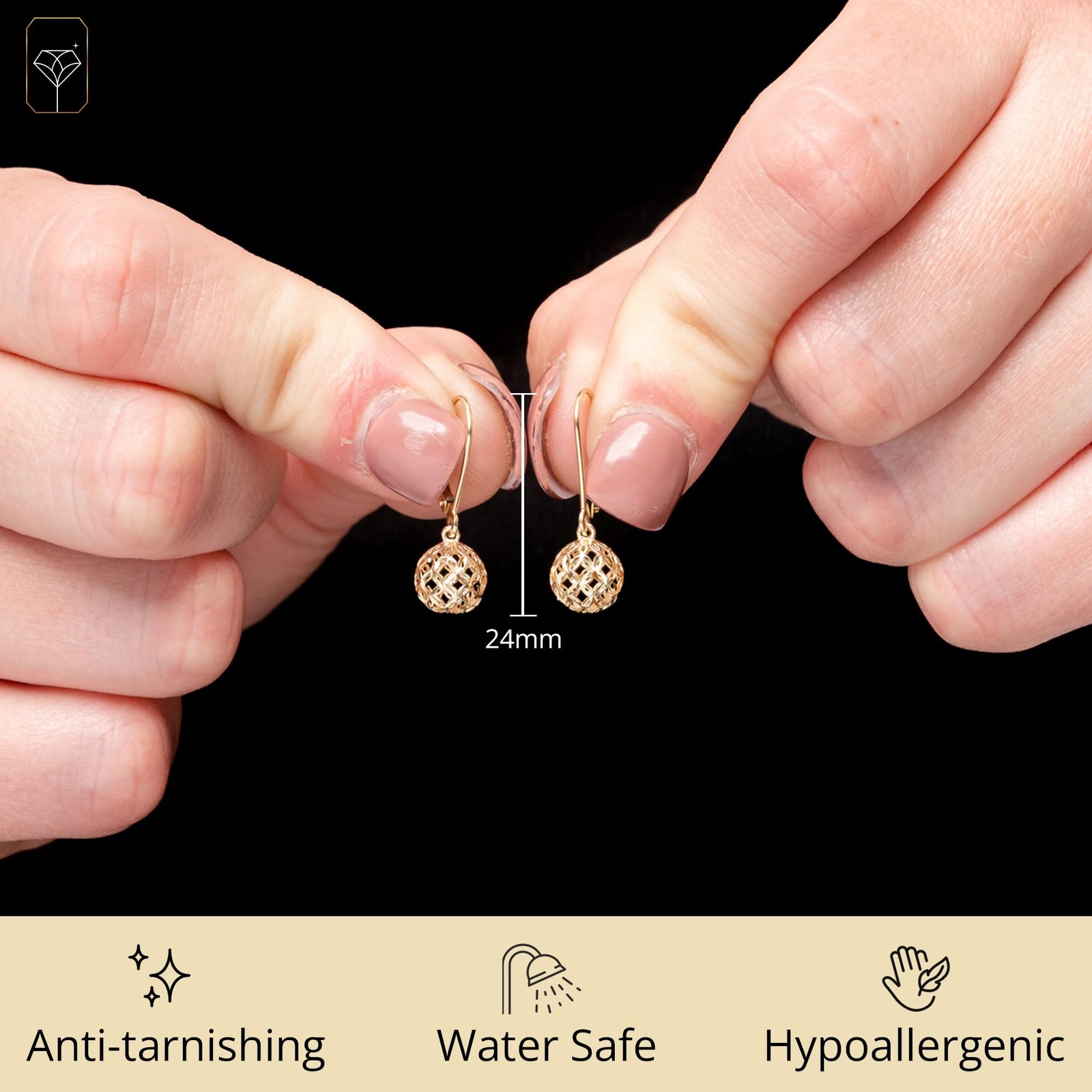 Solid 14K Yellow Gold Filigree Ball Drop Leverback Earrings for Women