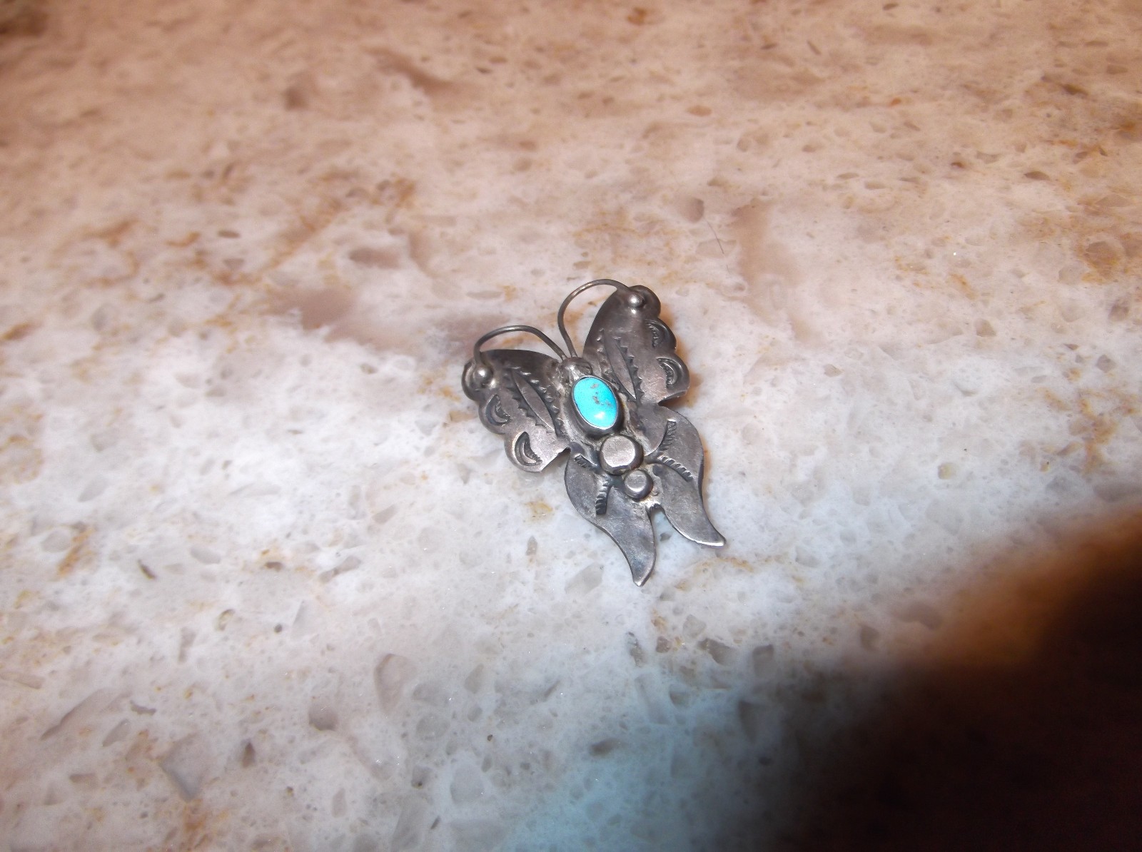 Vintage Navajo Sterling Silver Turquoise Butterfly Brooch Dean kirk Trading Post