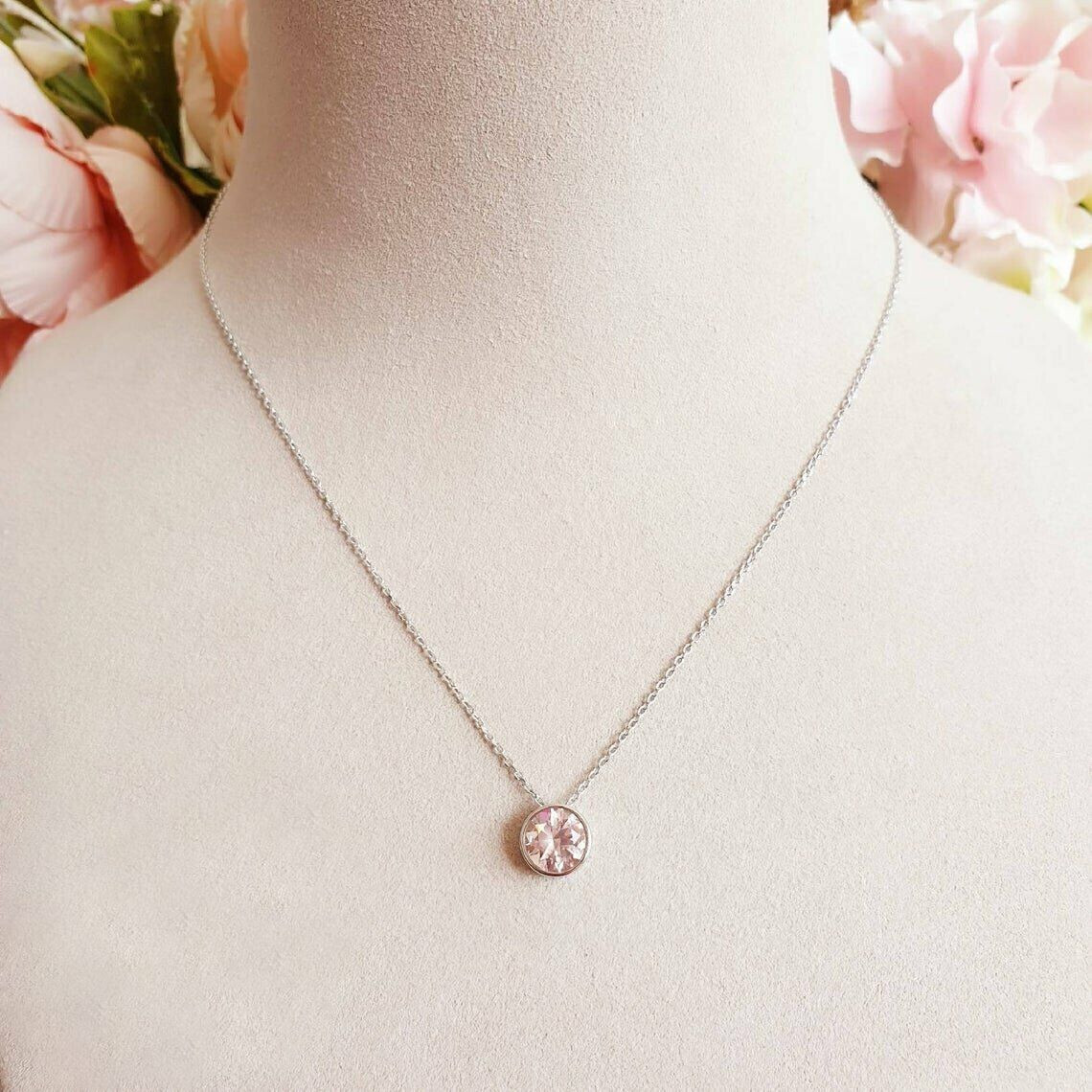 2 CT Solitaire Pink Sapphire Bezel Set Pendant With Free Chain 14K White Gold F