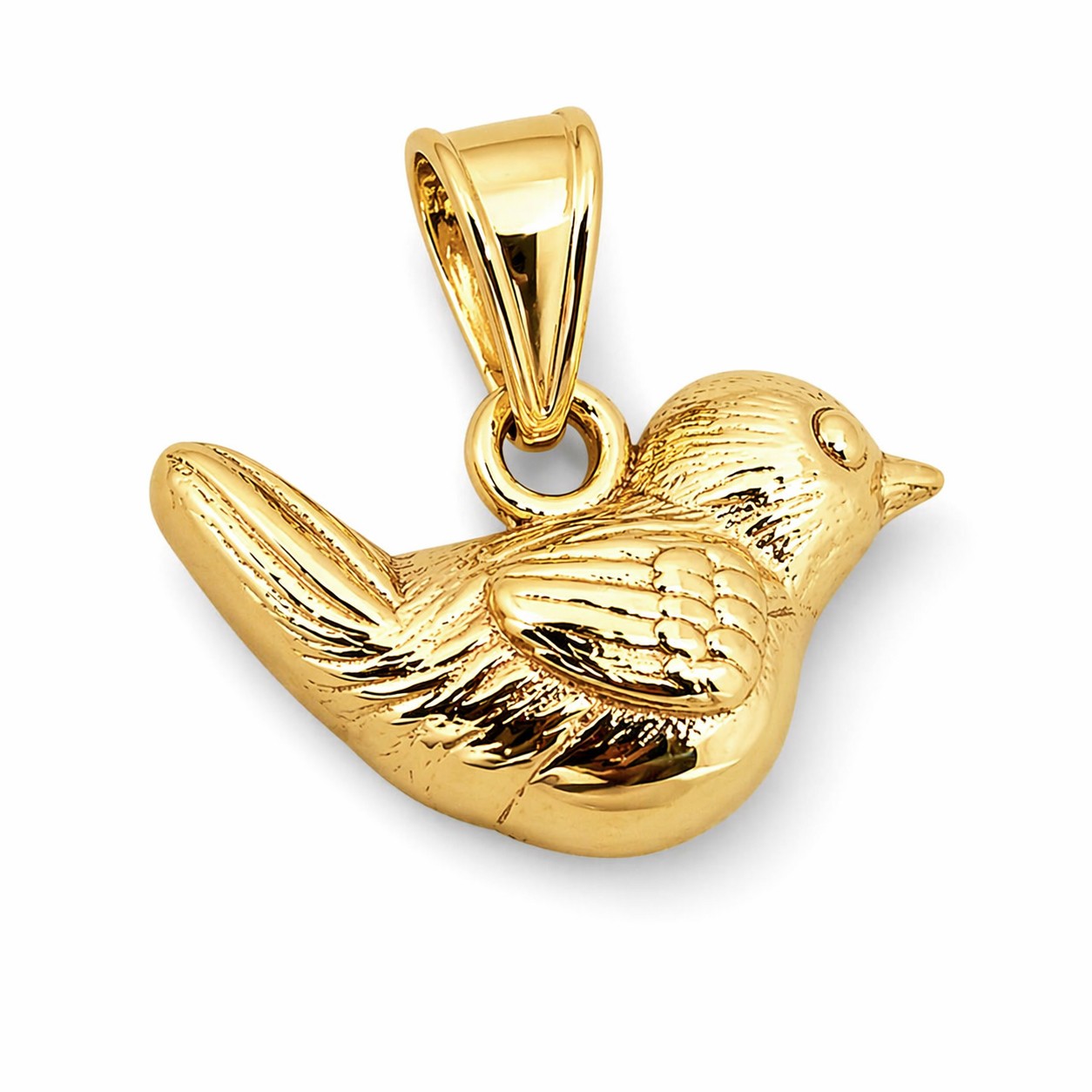 Solid 10K Yellow Gold Robin Bird Pendant Charm, Small