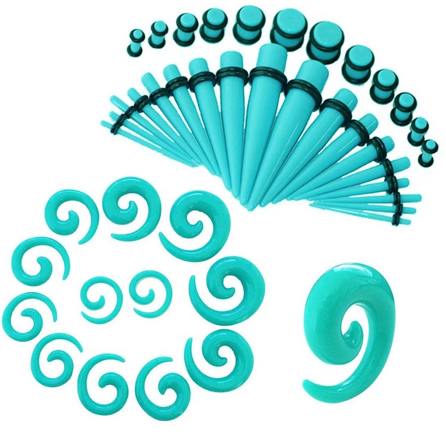 54PCS Ear Taper Stretching Gauges Kit 14G-00G Spiral Taper Plugs Body Piercing
