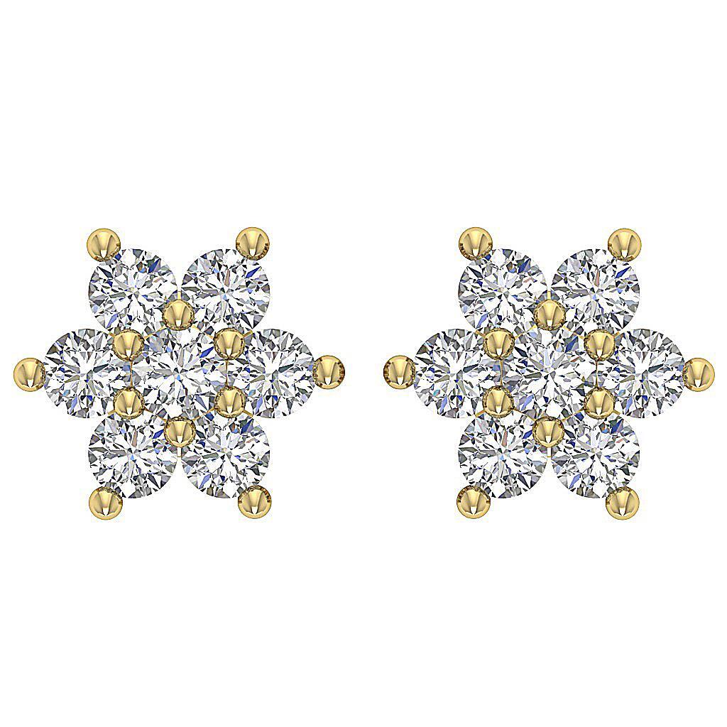 Flower Studs Earring VVS1 E 0.25 Carat Genuine Diamond 14K Yellow Gold Appraisal