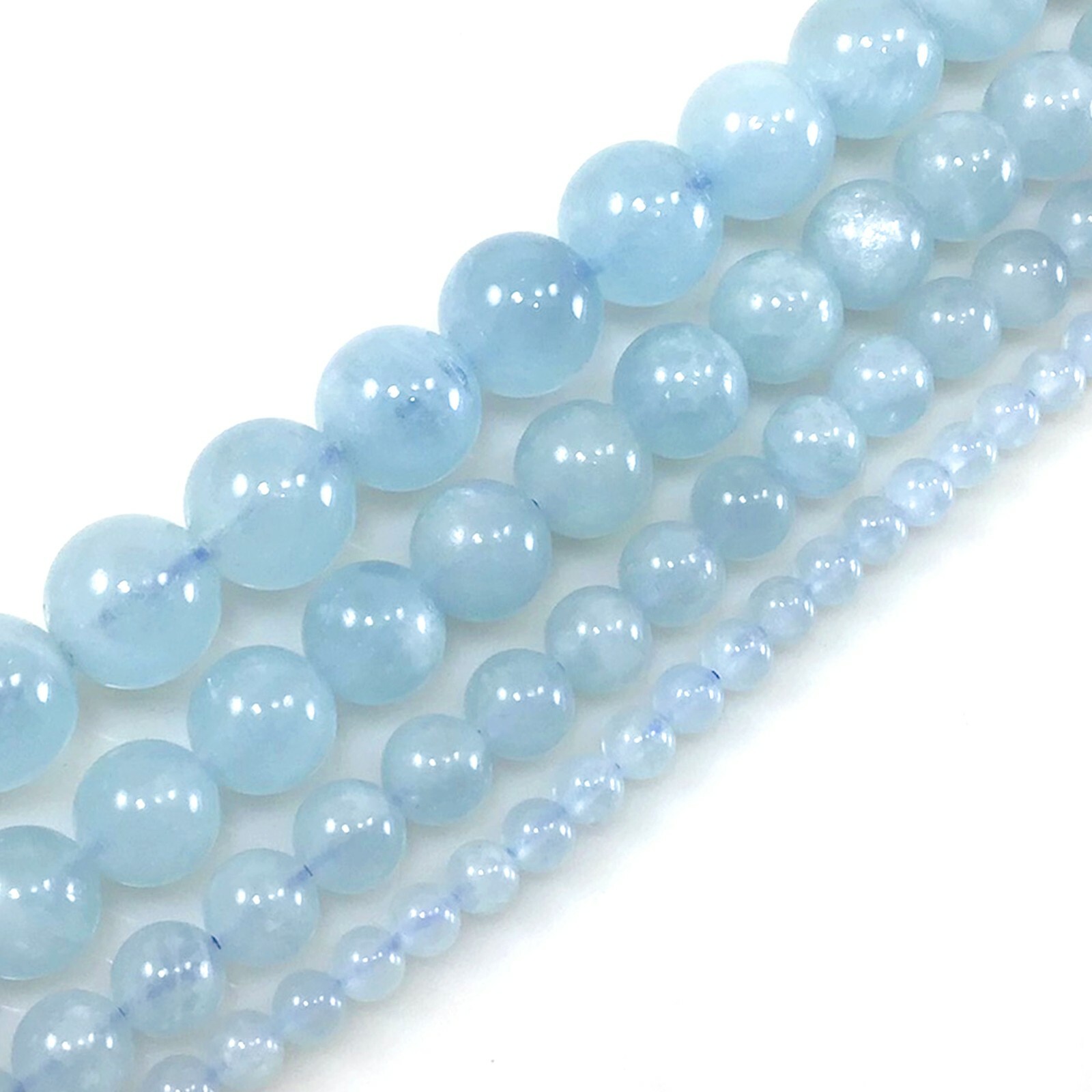 Nature Blue Aquamarine Smooth Round Loose Bead 15″ strand Jewelry Making