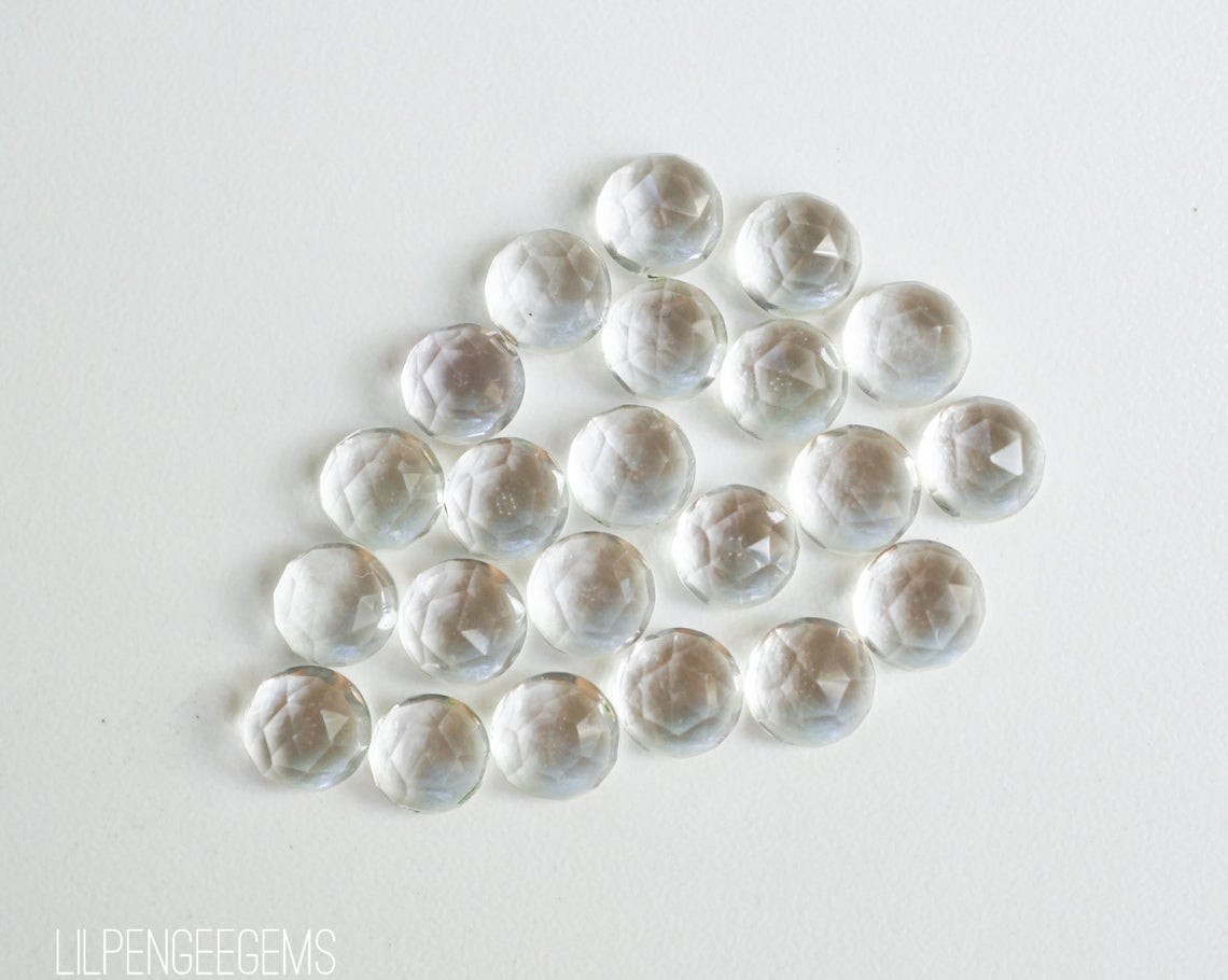 14mm Crystal Quartz Natural Round Rose Cut Loose Gemstone