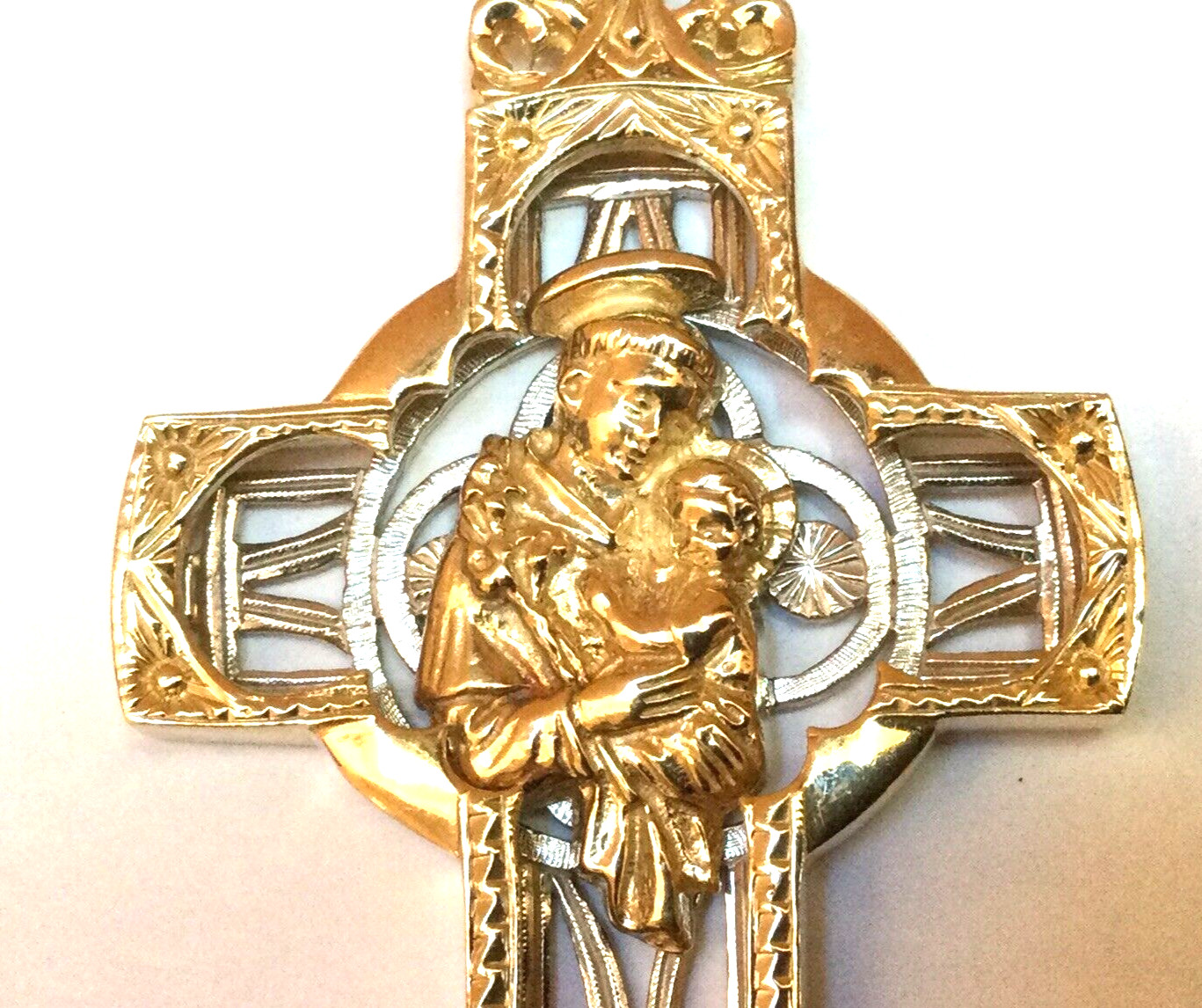 10k Yellow White Gold Heavy Celtic Double Sided Cross Pendant 28.5 Grams