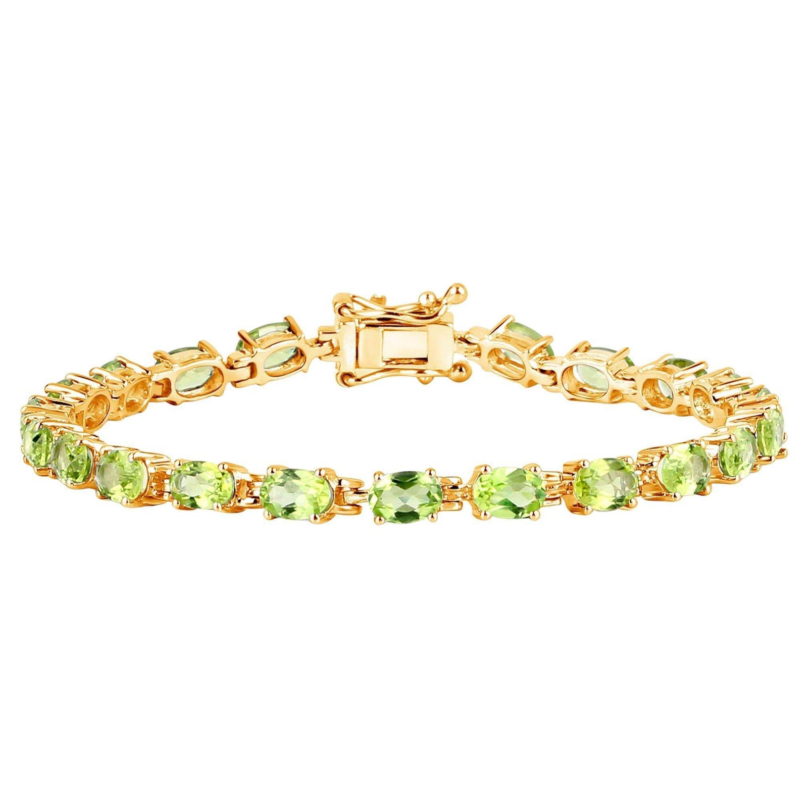 Natural Peridot Tennis Bracelet 8.6ct Oval Cut Sterling Silver 7 inch Womens