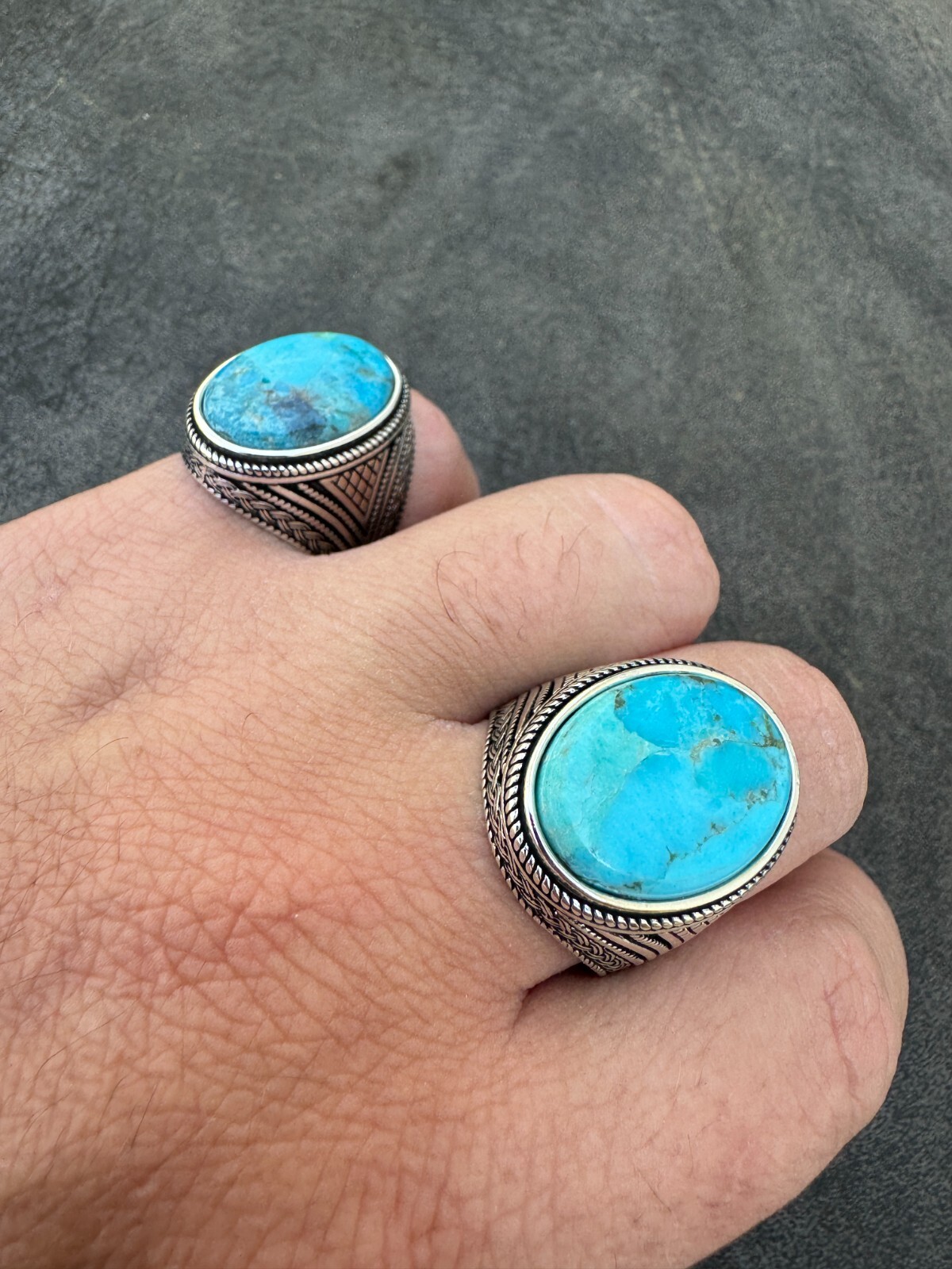 Natural Turquoise Mens Real Solid 925 Silver Handmade Oval Native American Ring