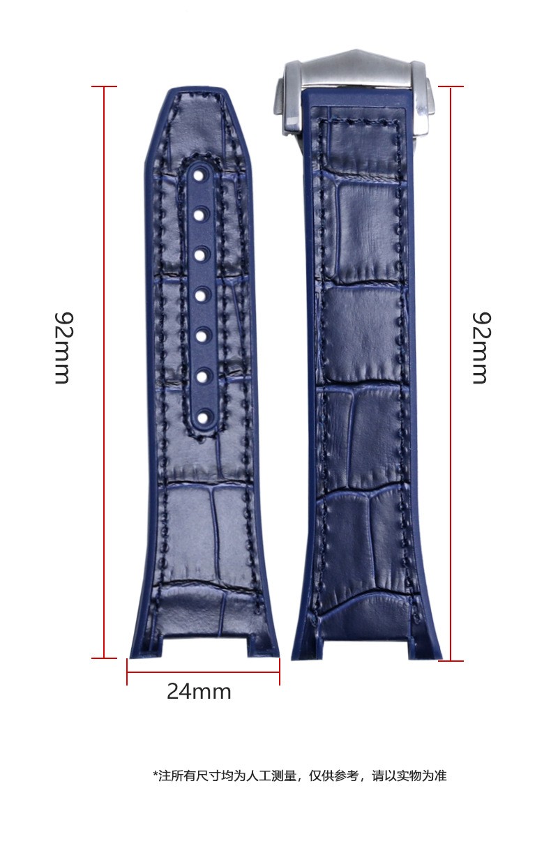 For Omega Constellation Notched Cowhide Genuine Rubber Watch Band Strap 24x18mm
