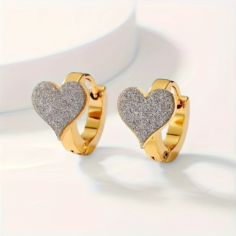 1 Pair of Heart-Shaped Matte Earrings Stylish Classic Design in Stainless Steel