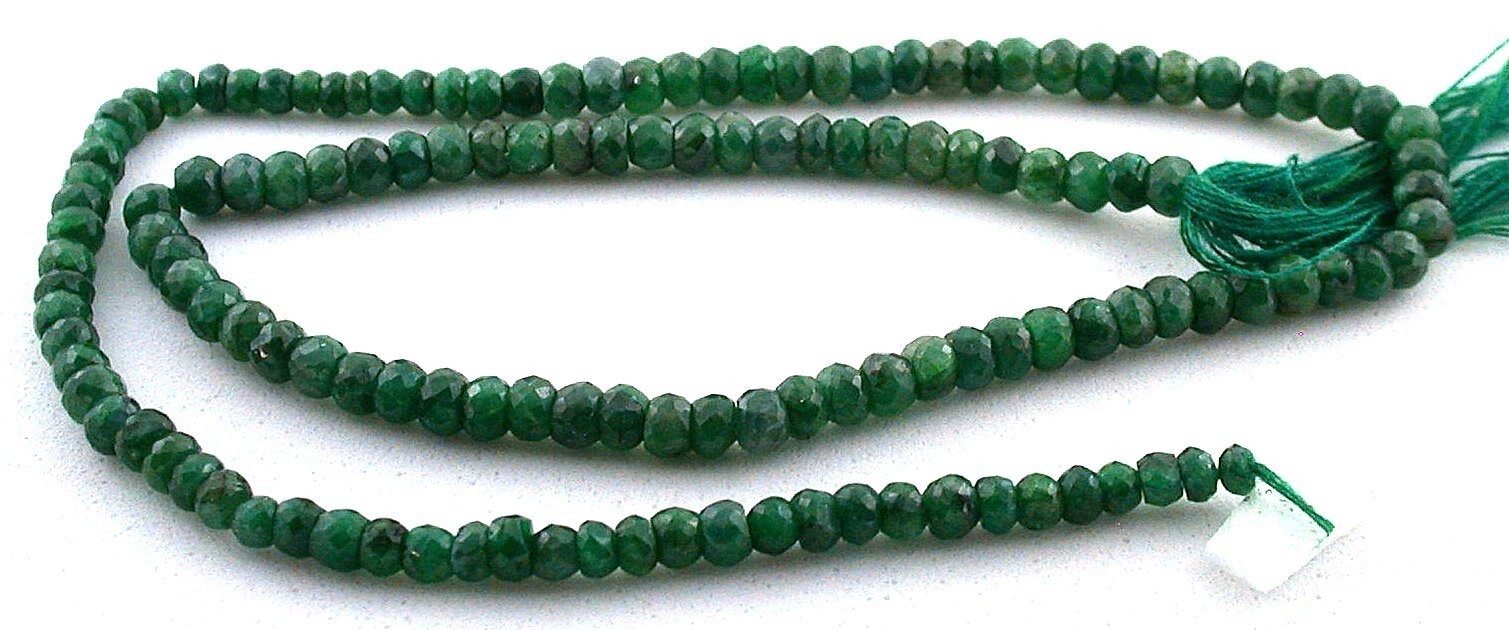 58.50 Carat 3mm 4mm Natural Faceted Rondelle Emerald Beads 14″ Strand ES6703/OTH
