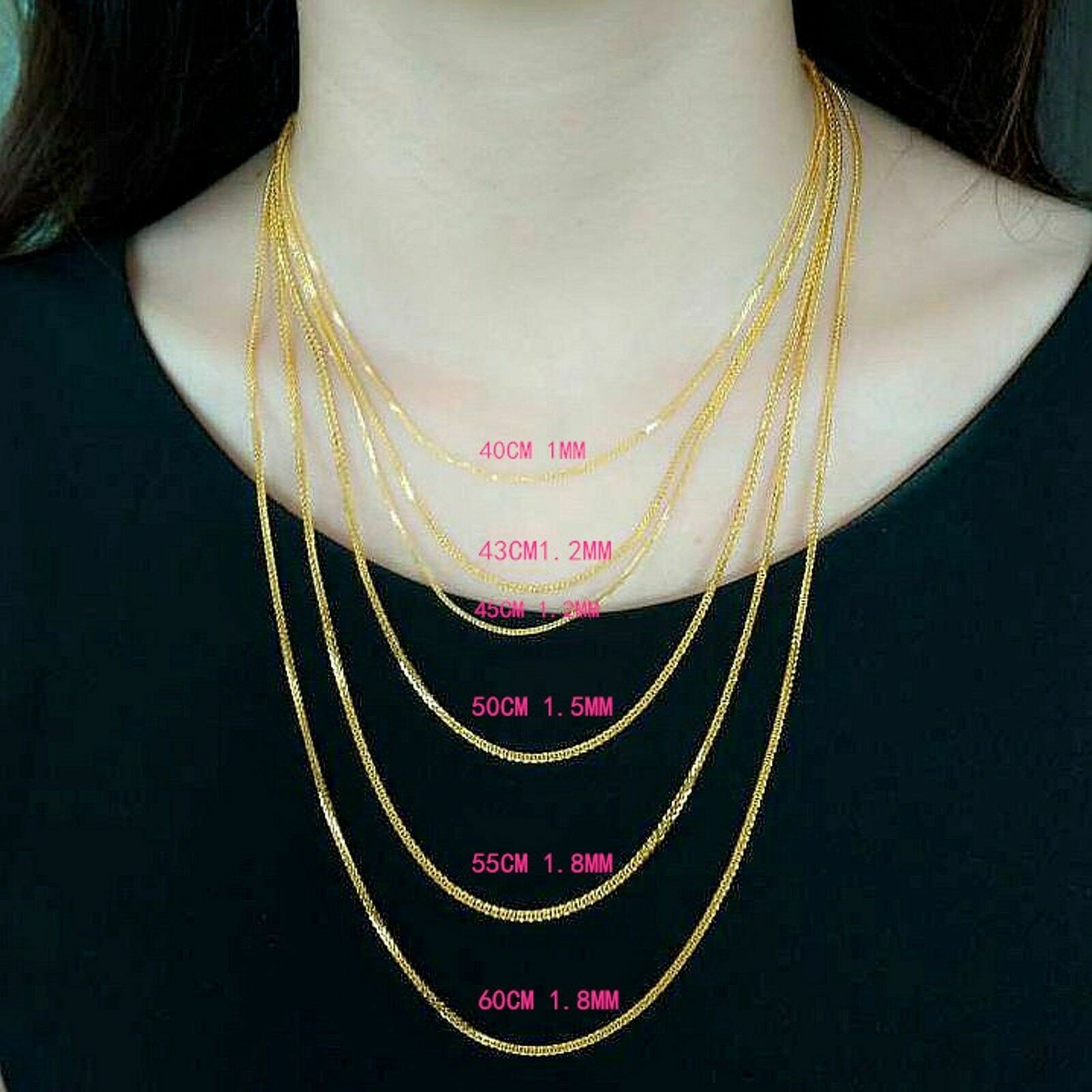 Real 18K Yellow Solid Gold Necklace Women Wheat Link 1.2mm Lucky Chain 18″L