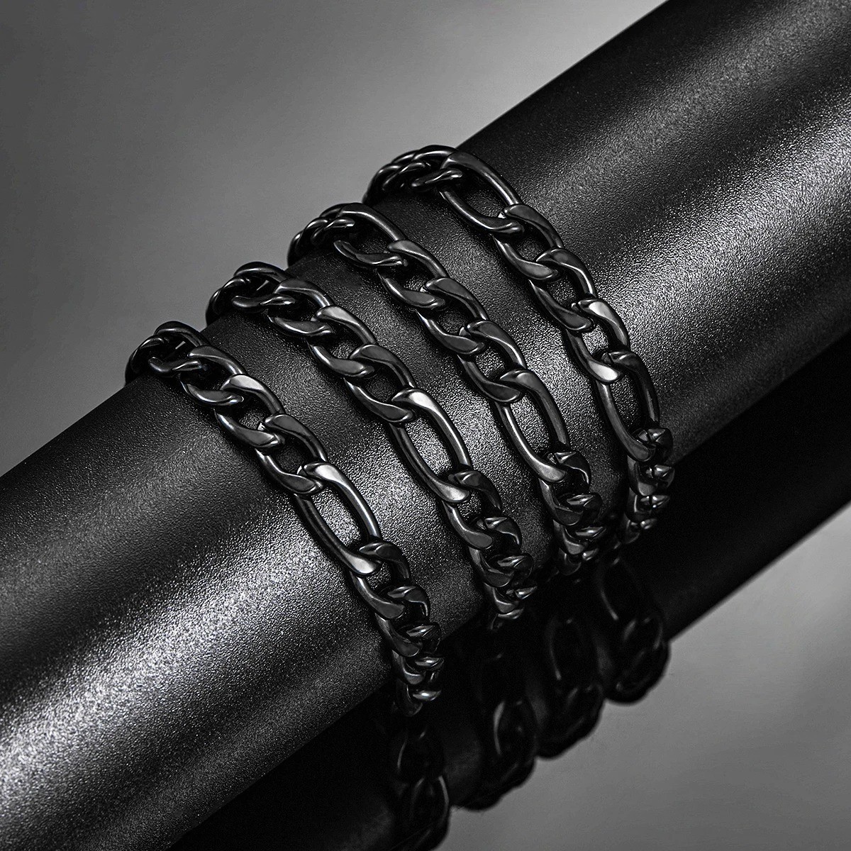 Chain Necklace Wheat stainless steel Black for men&women, 16/ 30 in, 3/4/5/6/7mm