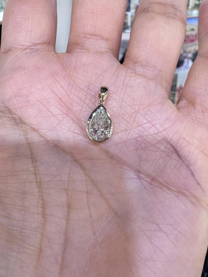 2Ct Pear-Cut Moissanite Bezel Women’s Pendant Necklace 14k White Gold Plated