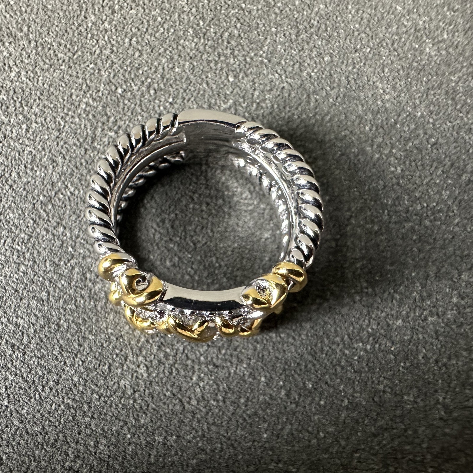 David Yurman Helena Collection 3-Row Ring 925 Silver & 18K Gold W Diamonds SZ 8
