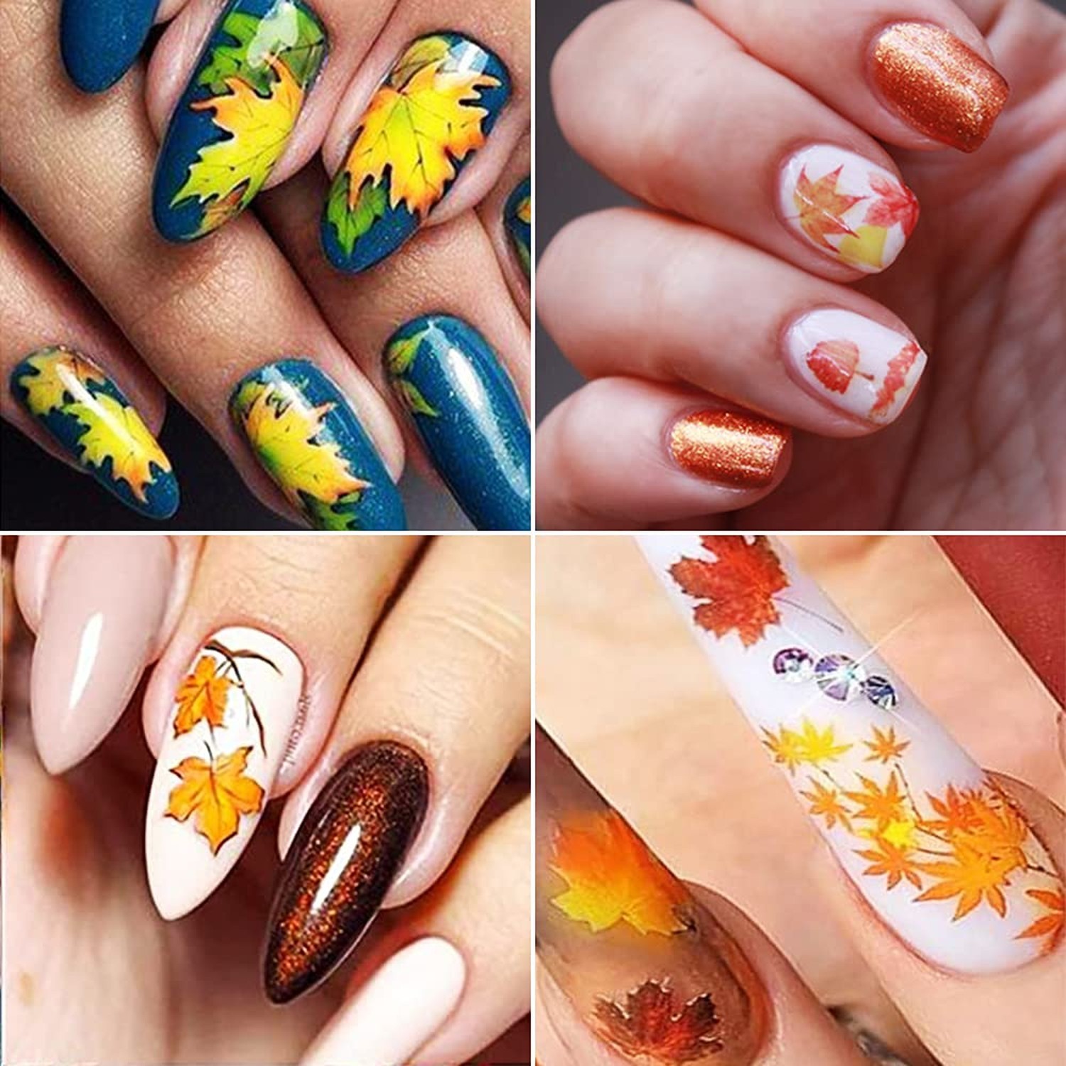 Fall Nail Stickers, 3D Self-Adhesive Autumn Nail Decals Maple Leaf Nail Art D…