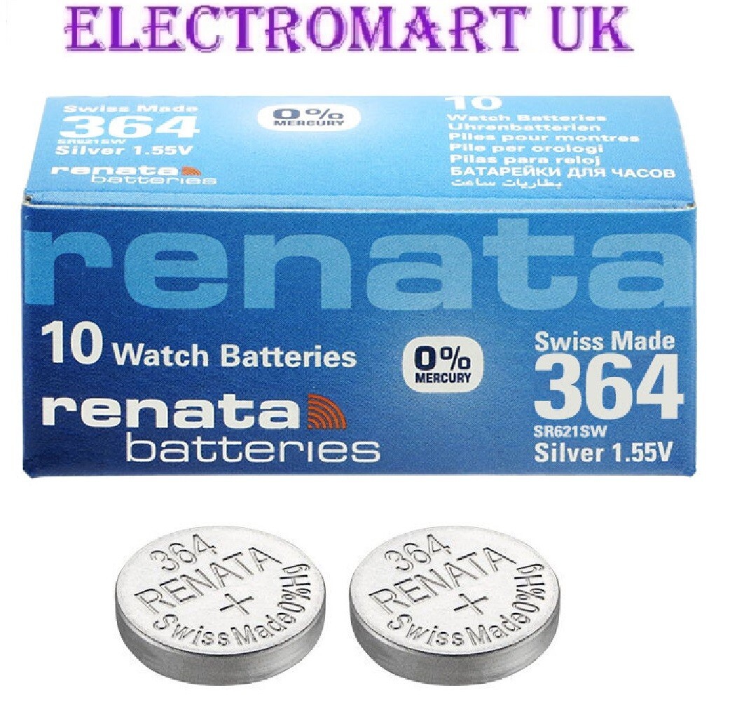 2 X RENATA 364 SR621SW SILVER OXIDE SWISS MADE WATCH BATTERIES 1.55V