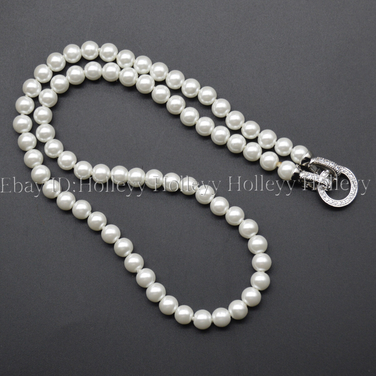 2 Rows 6mm 8mm Round White South Sea Shell Pearl Faux Pearl Necklace 18-20”