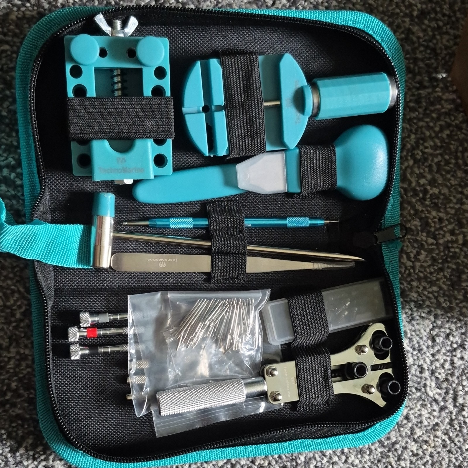 TechnoMarine Watch Travel Tool Kit Repair Kit w/ Blue Zip Case