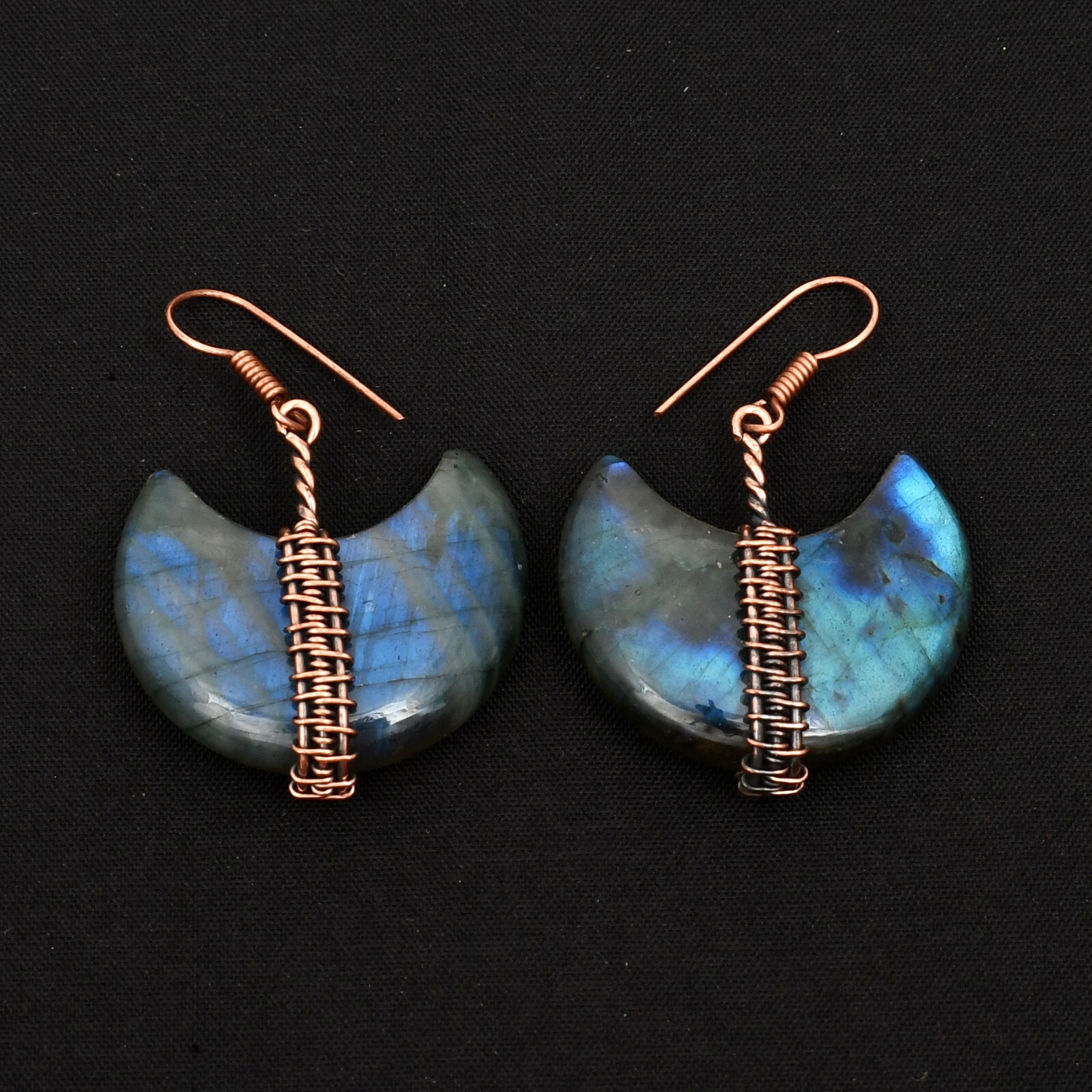 Natural Labradorite Gemstone Copper Wire Wrapped Drop Dangle Earrings For Gift