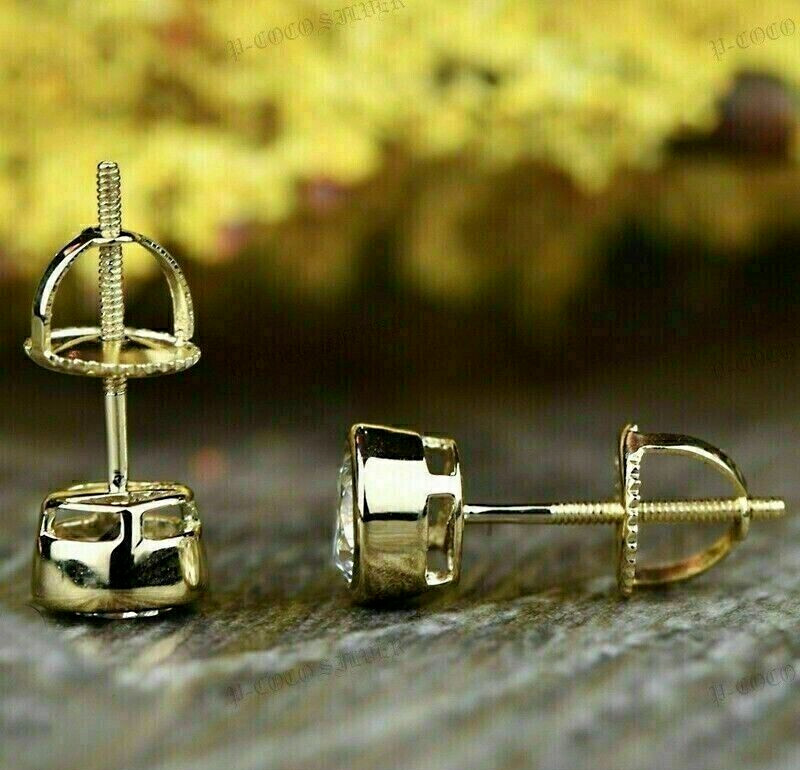 2Ct Round Lab Created Diamond Bezel Set Solitaire Stud Earrings 14K Gold Plated