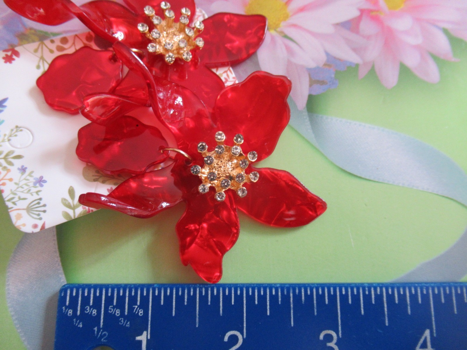 LARGE Lily Flower Acrylic Rhinestones Statement Christmas Earrings -U CHOOSE