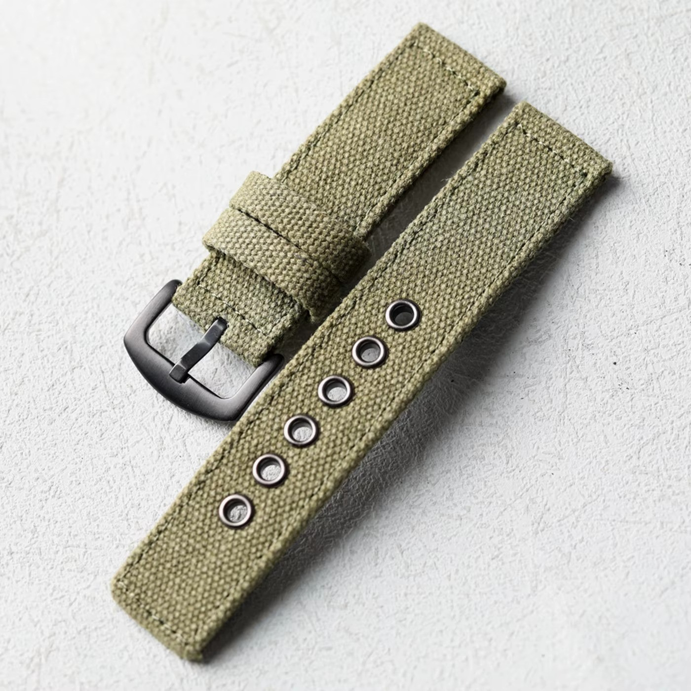 20/22MM/24MM High end durable retro canvas strap black green double-layer thick