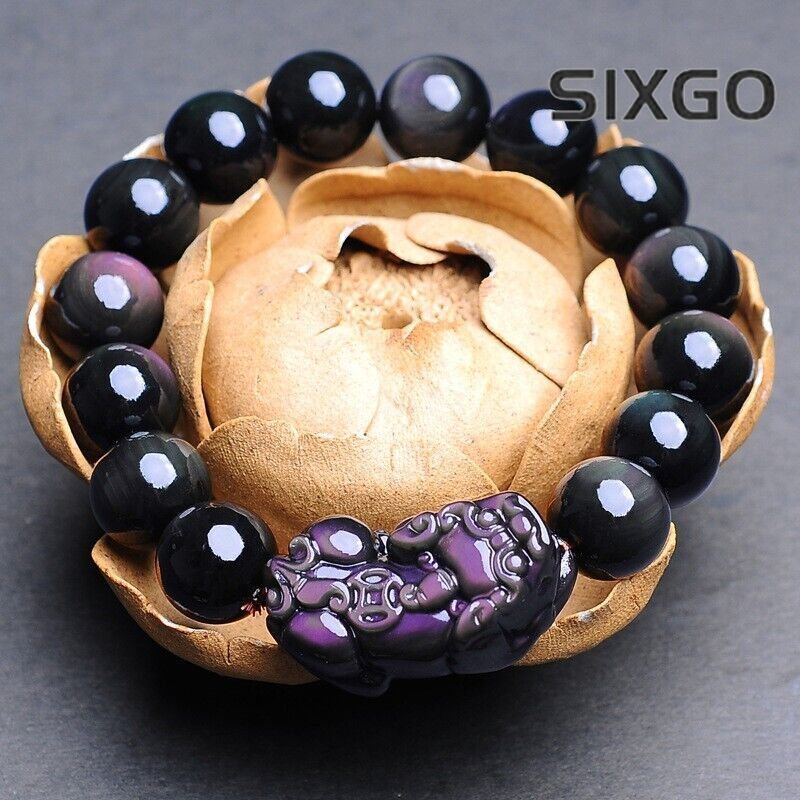 Rainbow Obsidian Beads 12MM Pixiu Fengshui Wealth Good Luck Protection Bracelet