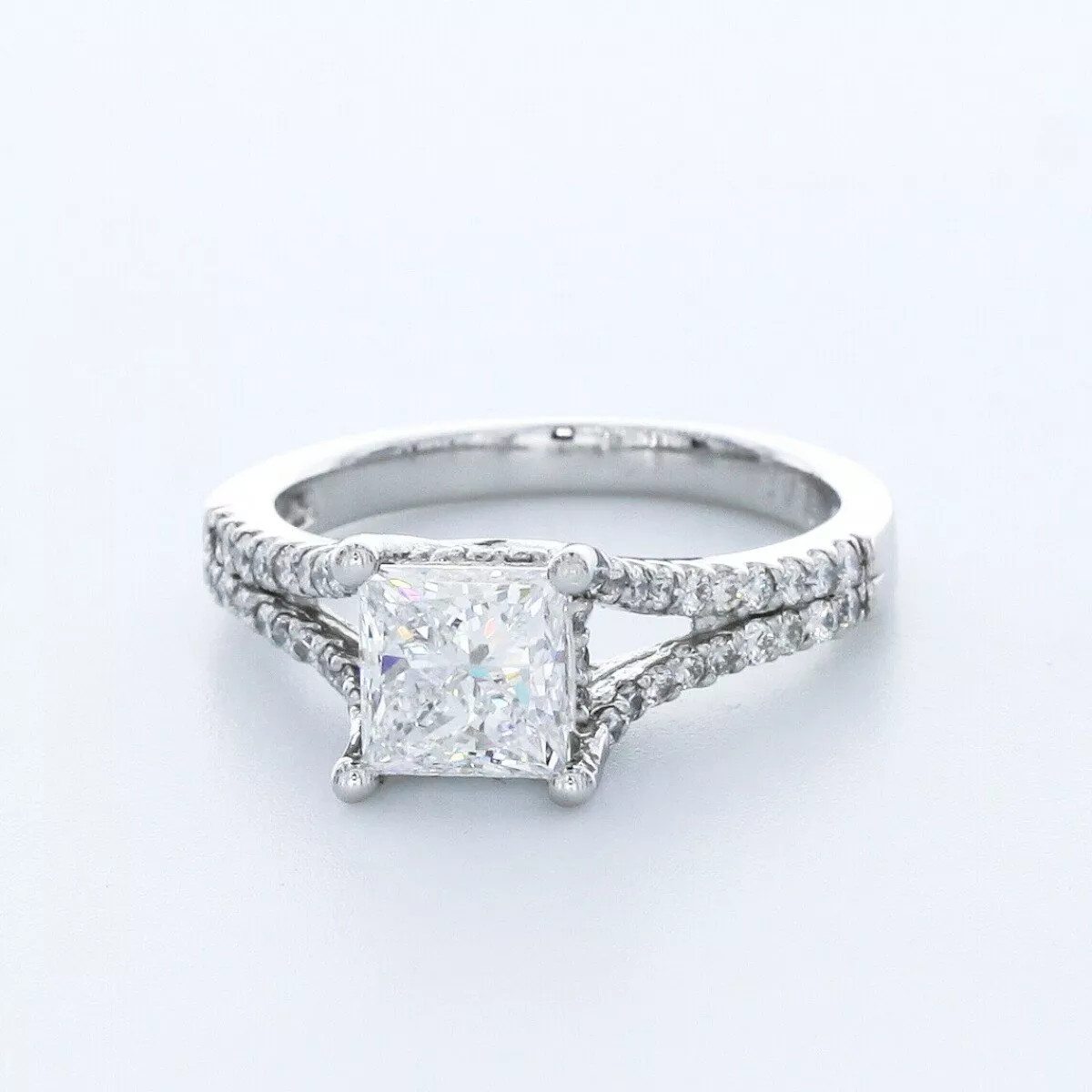 Engagement Ring Platinum Under Halo 2.11 Carat Princess Lab-Grown Diamond E VS2