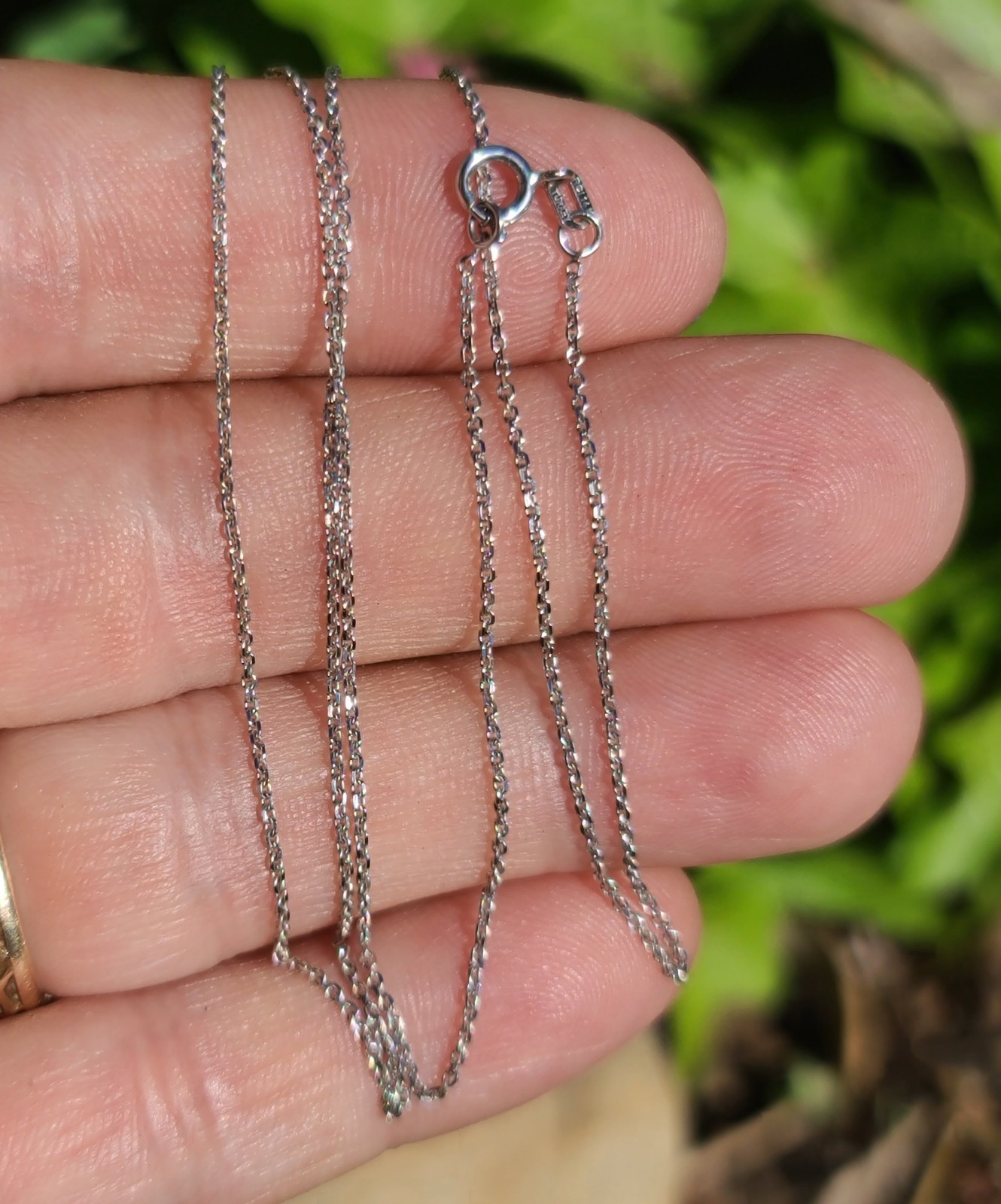 14k Solid White Gold Cable Chain Necklace 17.75″ Signed RCI 1mm Turkey 1.55grams