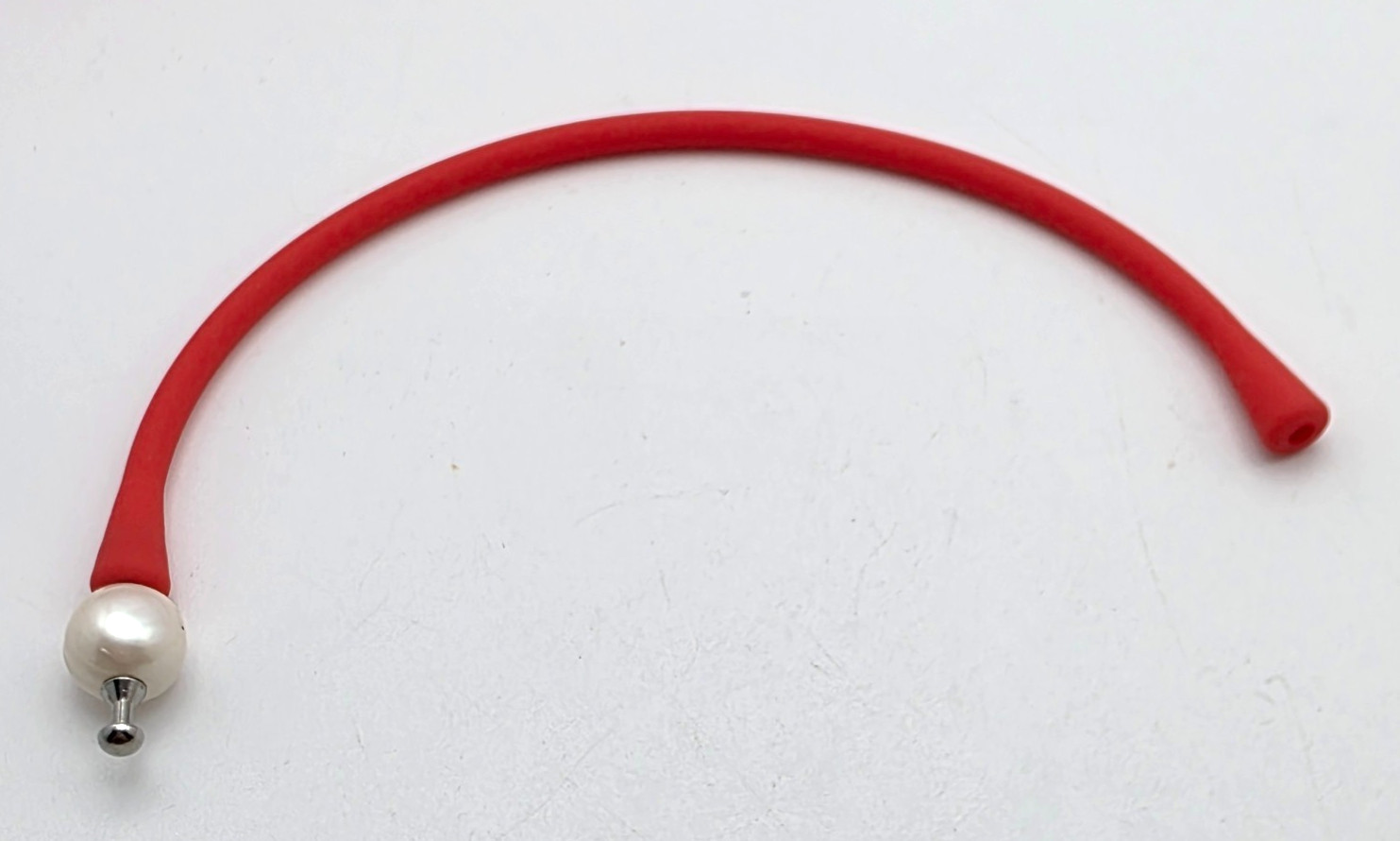 White Pearl Silicone Bracelet Orange Band 6.5in Push Pin Clasp