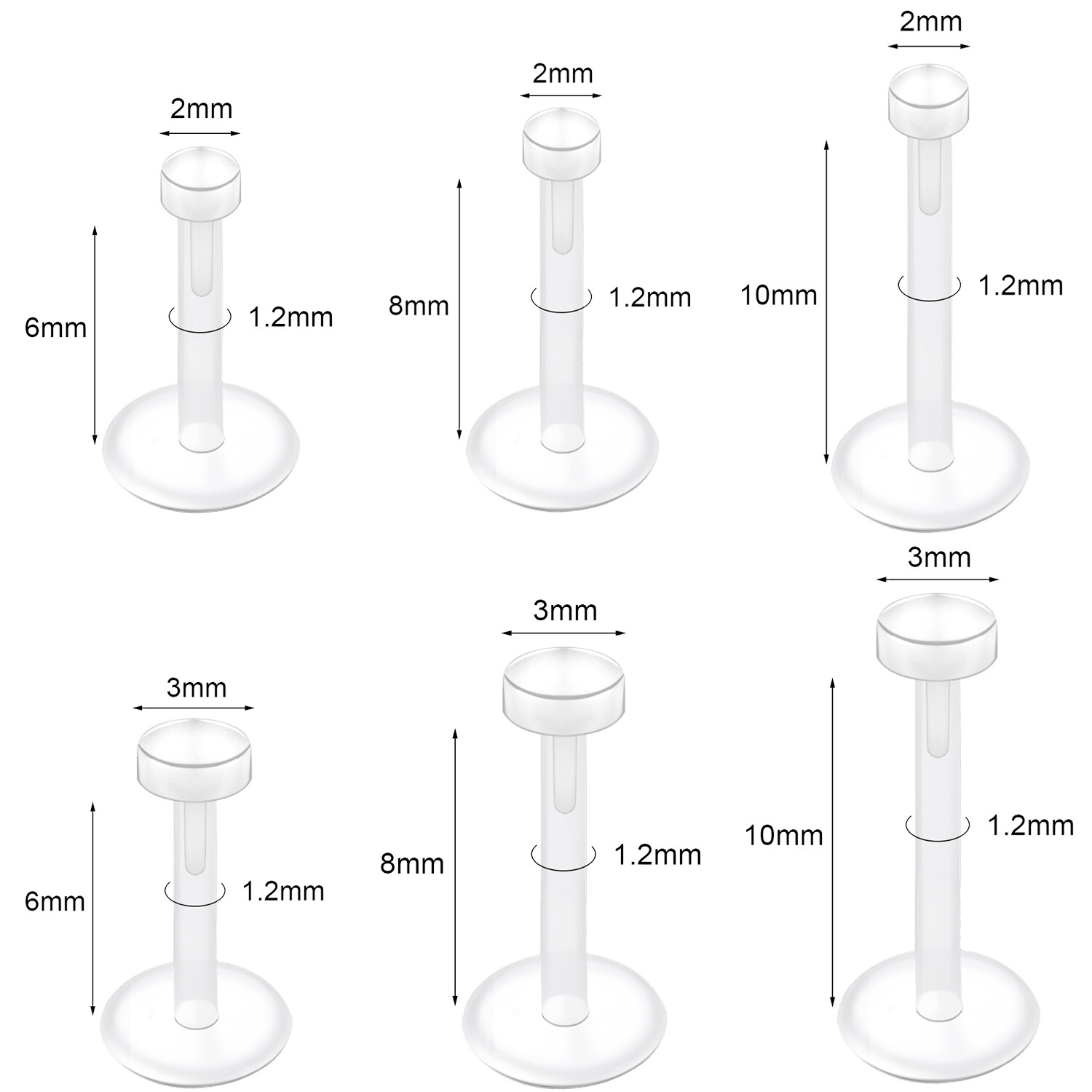 10 Pcs/Lot Clear Acrylic Labret Lip Studs Flesh Ear Helix Conch Tragus Piercing