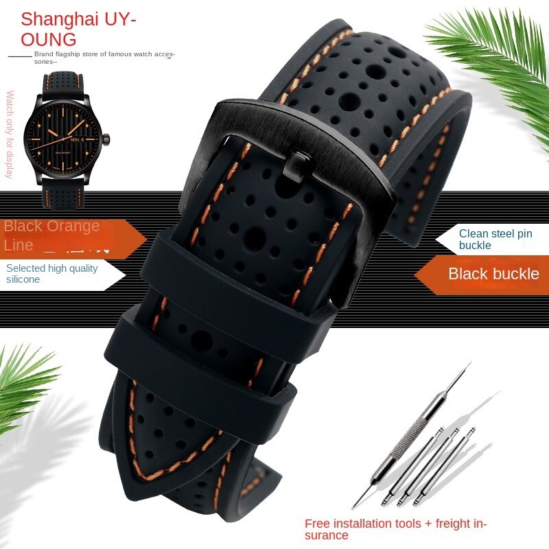 Universal Silicone Watch Band Strap Rubber Waterproof Men’s Black 19-24MM Hoop