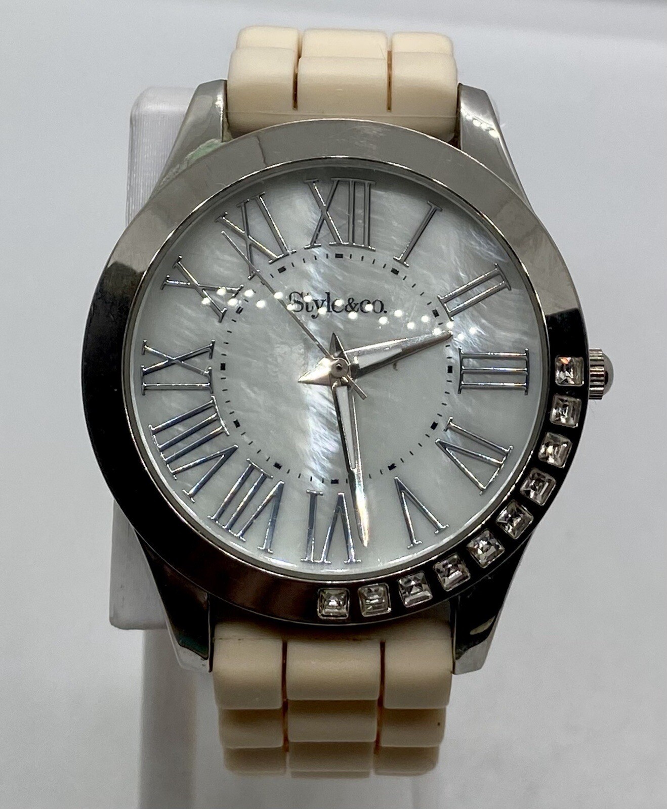 Style & Co. Ladies Watch W/fresh Battery Iced Large Roman Numbers MOP Dial NICE!