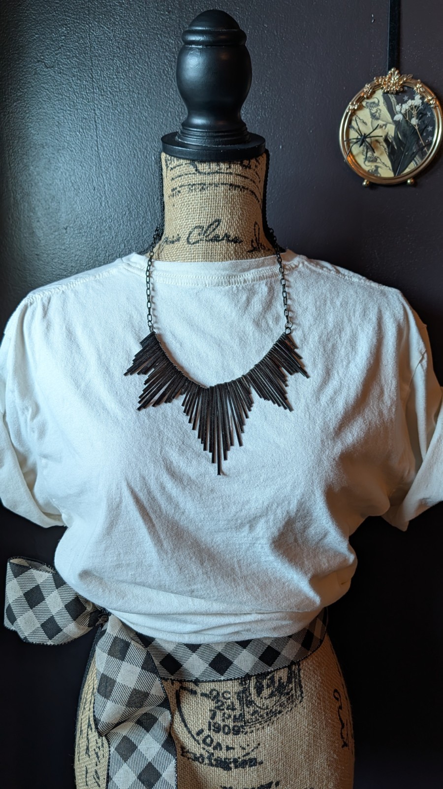 Black Metal Cable Chain Fringe Statement Necklace, Asymmetrical Bohemian