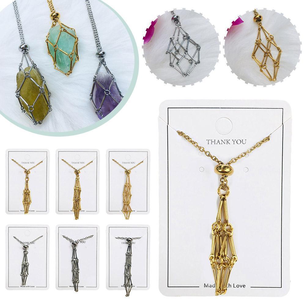 3xCrystal Holder Cage Necklace Set Stone Holder Necklace for Crystals Metal Net