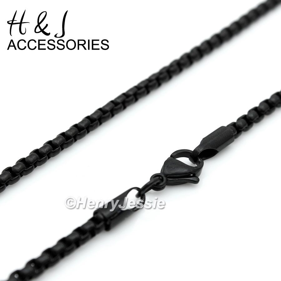 16-30″MEN Stainless Steel 1.5mm Black Plated Smooth Box Link Chain Necklace