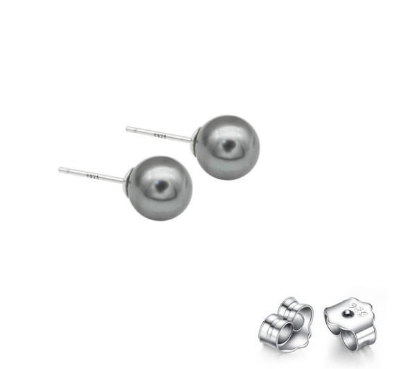 6/8/10/12mm Natural MOP Gray Sea Shell Pearl Stud Earrings 925 Sterling Silver