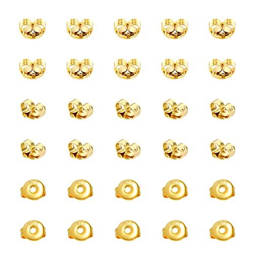 18K Earring Gold Backs Replacement Stud Post Butterfly Push Safety Locking 30 Pc