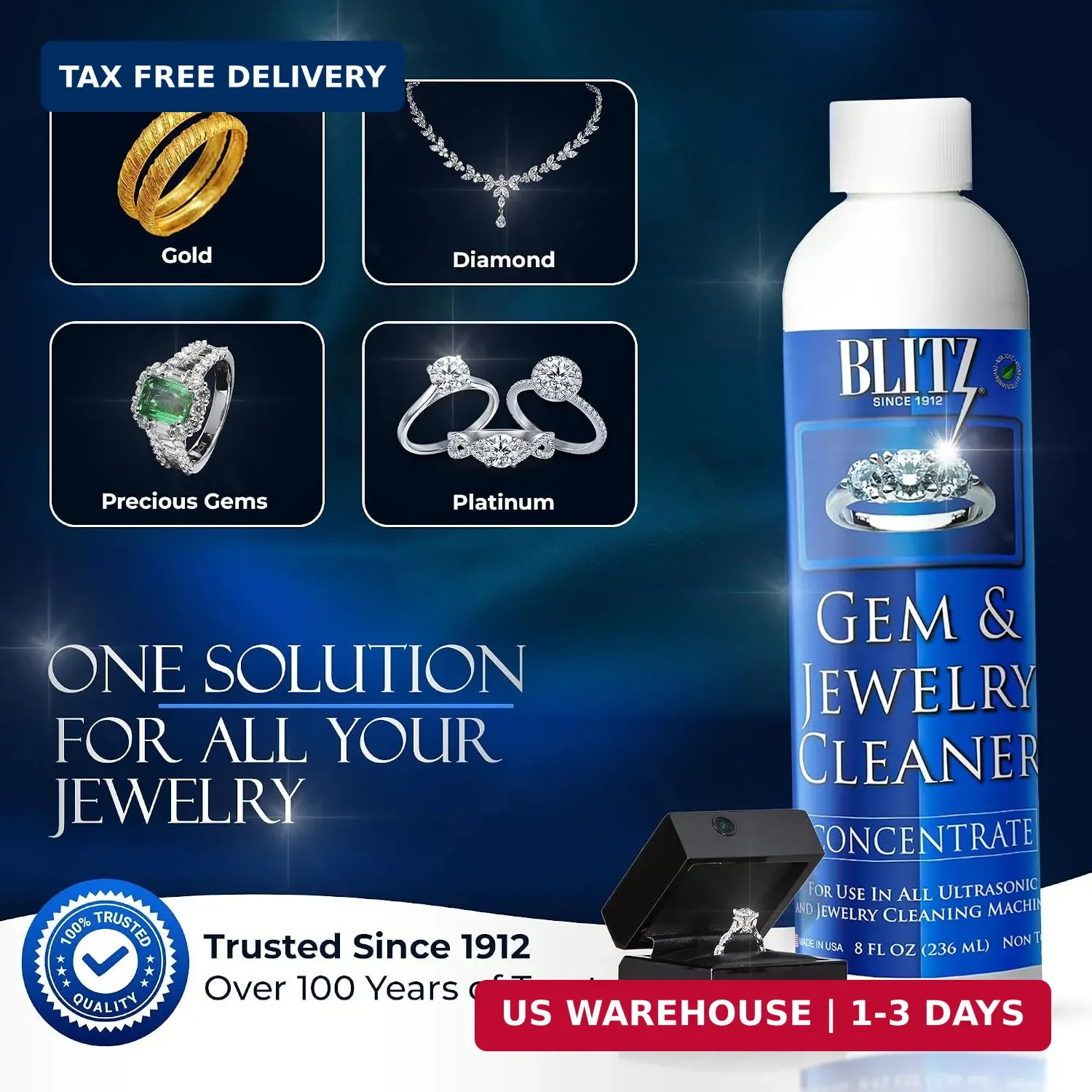 Blitz Gem & Jewelry Cleaner Concentrate. Refill for ultrasonic machines 8oz | Bl