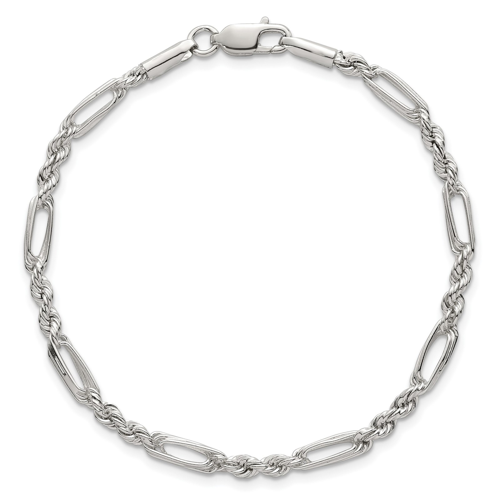 Sterling Silver Polished Figaro Rope Bracelet 4-8mm 7.5-8″