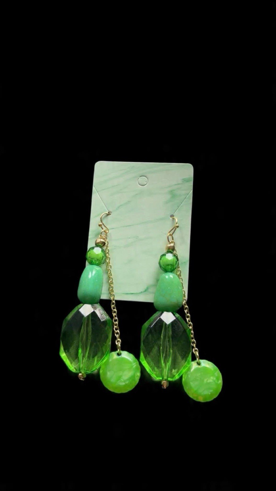 Green Round Beaded Dangle Drop Earrings Metal Hook Fashion Jewelry