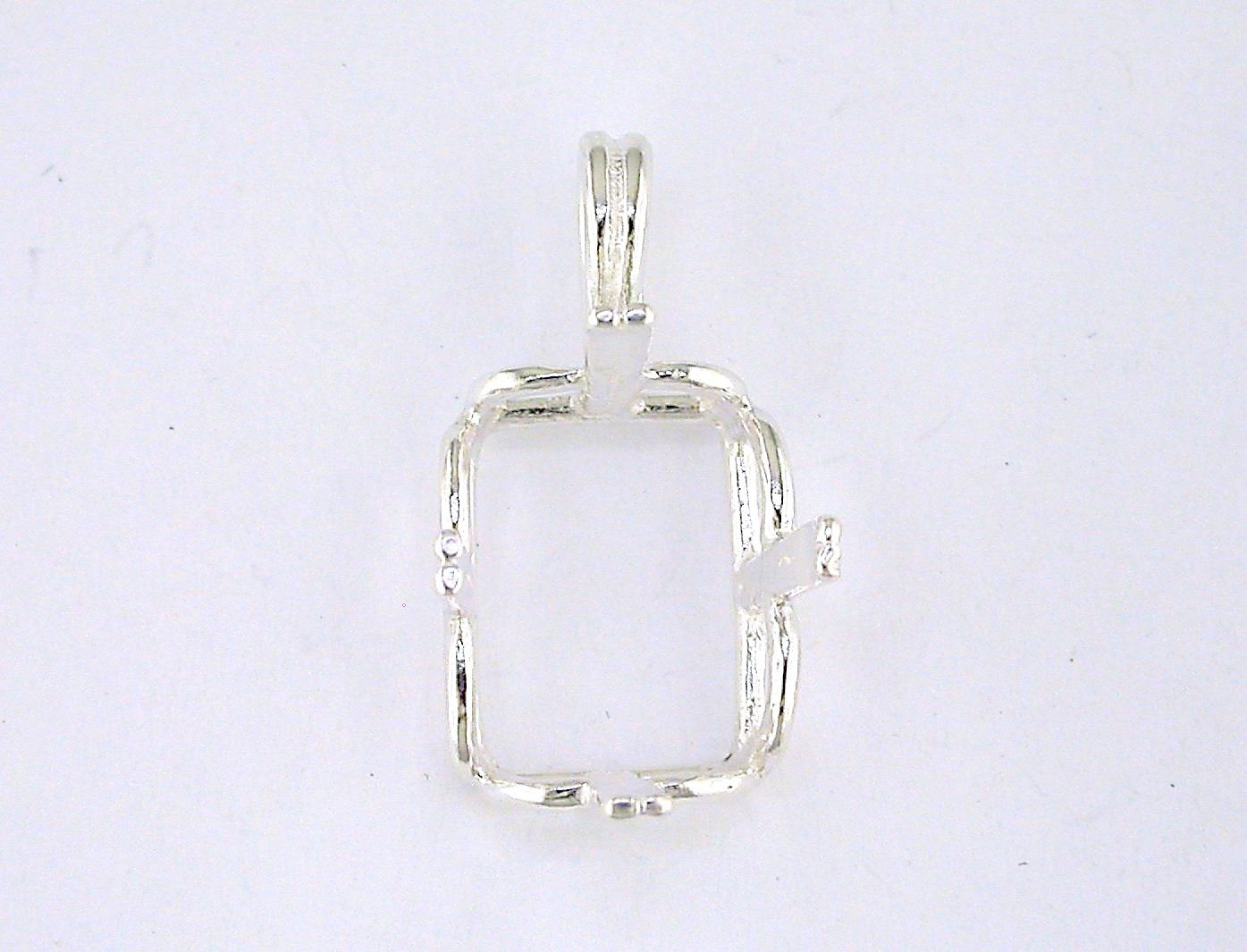 Emerald Cut 4 Prong Crown Pendant Setting Sterling Silver