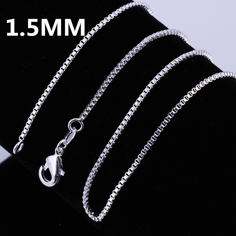 Mens Womens 925 Sterling Silver 1.5mm Wide Square Box Link Chain Necklace #N244