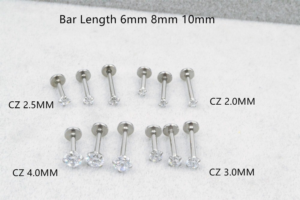 50PCS Round CZ Labret Lip Piercing Monroe Bar Ear Helix Tragus Cartilage 16G