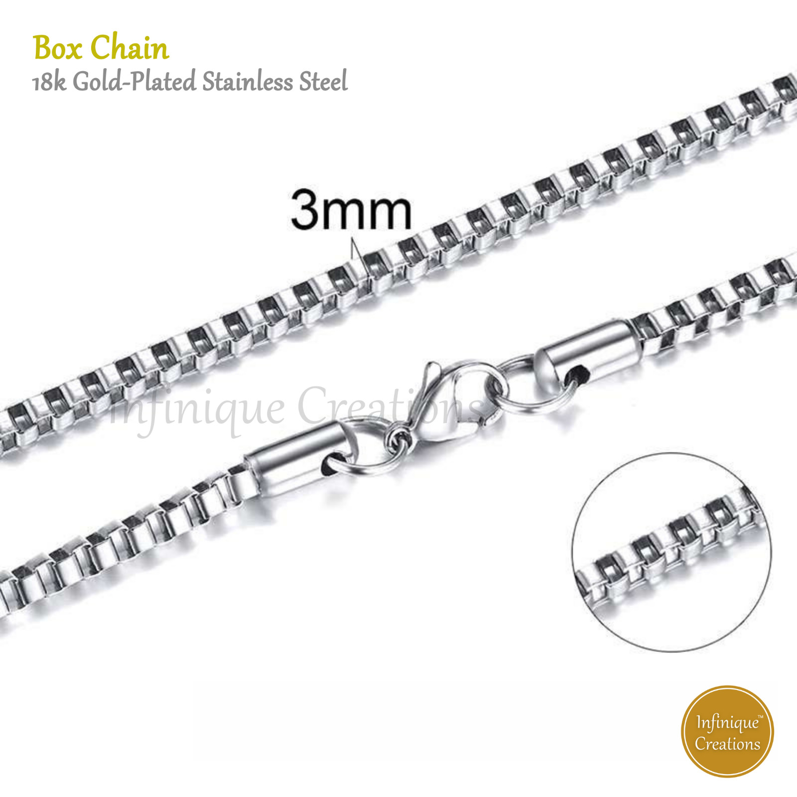 Stainless Steel Silver Box Chain Bracelet and Necklace Men Women 1mm-4mm 7-38″