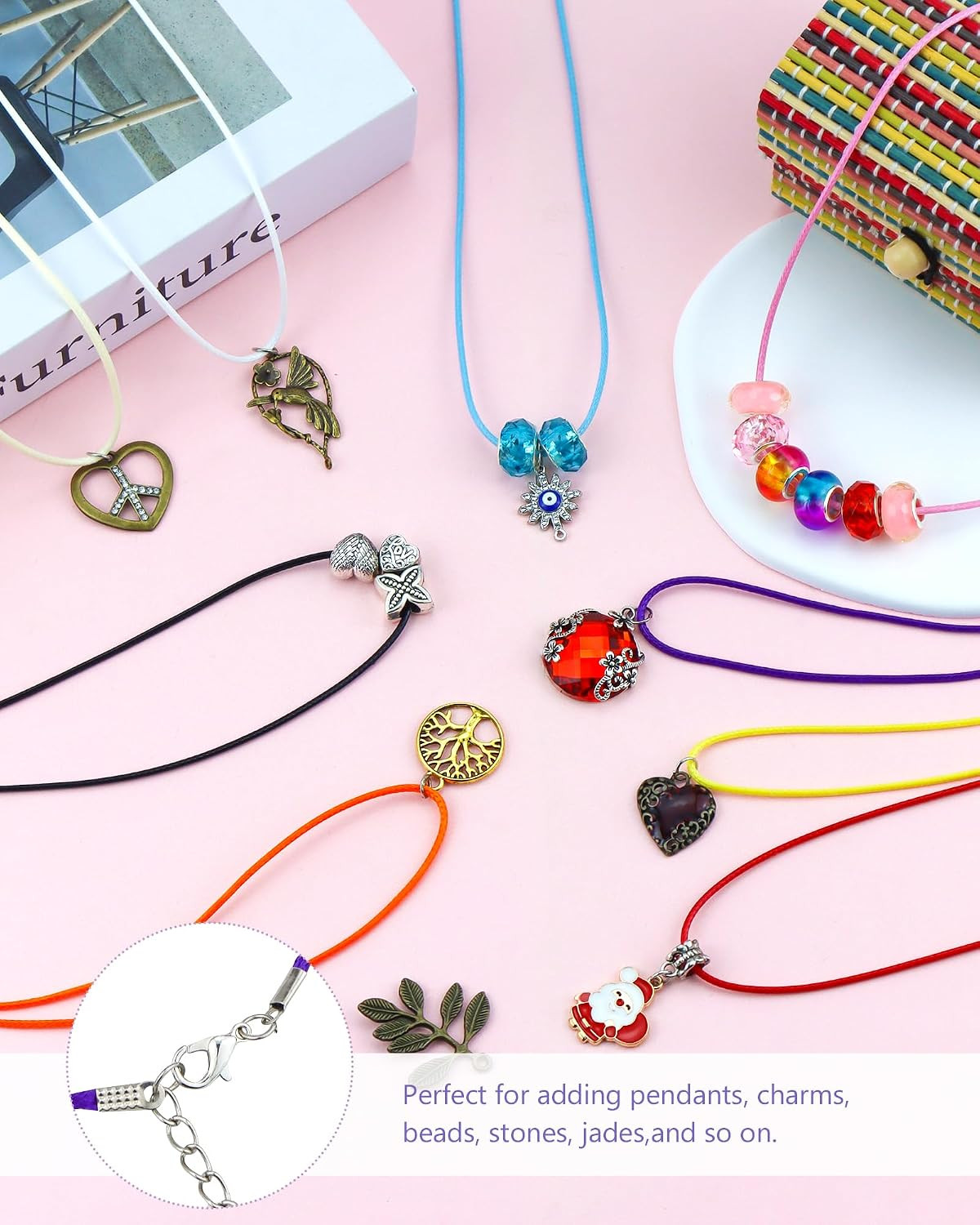 100 Pcs Waxed Necklace Cord, 18 Inch Rope Necklace String with Clasp