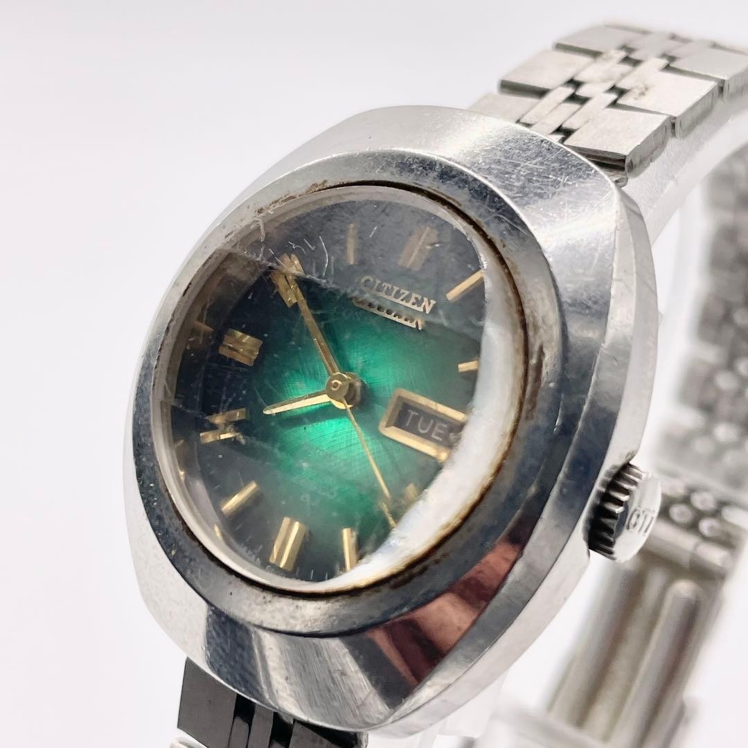 CITIZEN Automatic 21 Jewels Mens Watch Green Dial Running For Repair