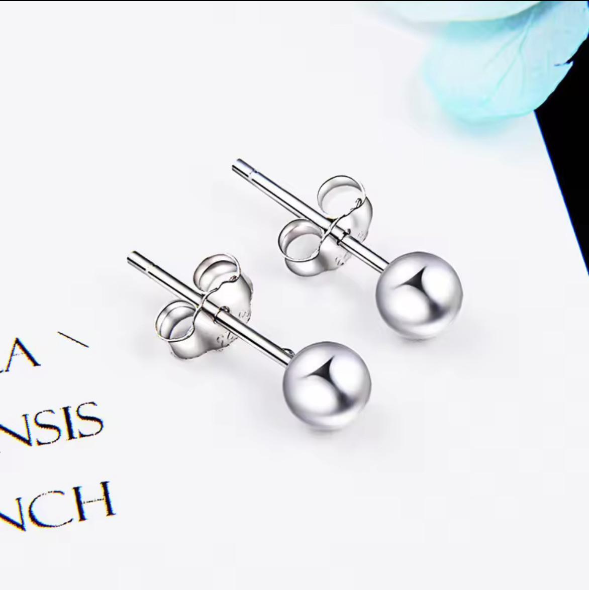 S925 Sterling Silver Round Ball Stud Earrings