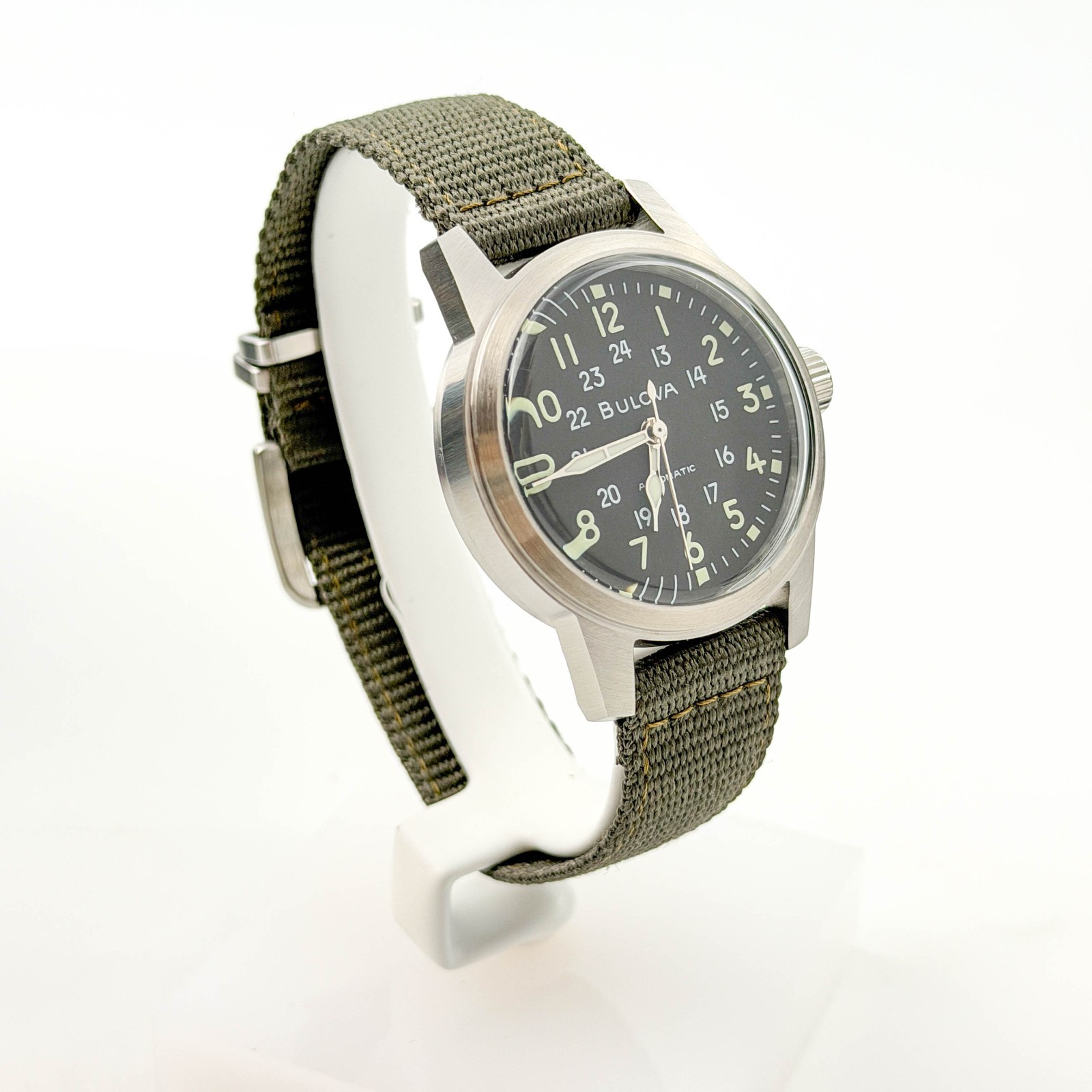 Bulova Special Edition 96A259 Hack Black Dial Green Fabric Strap Men’s Watch