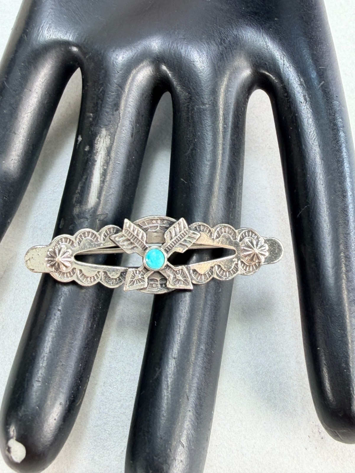 Vintage Sterling Silver Native American Turquoise Bar Brooch Western Pin
